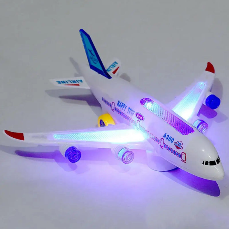 Avião de brinquedo com luzes piscantes e músicas